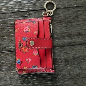 Coach Red Floral Key and Card Holder